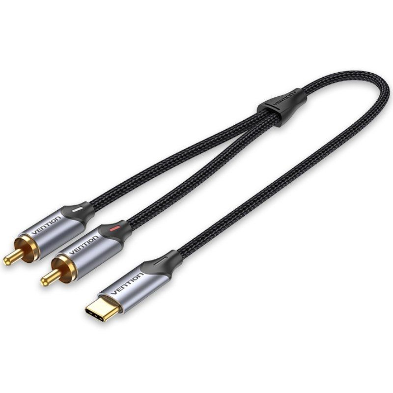 CONVERSOR 2xRCA/M A USB-C/M 2 M GRIS VENTION