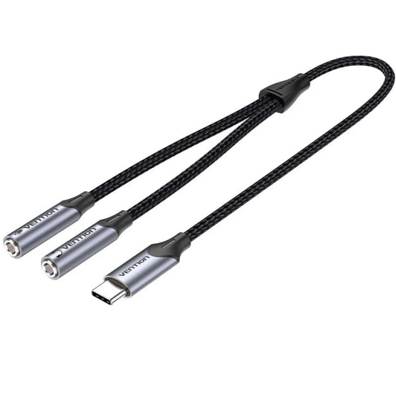 CONVERSOR USB-C/M A 2xJACK 3.5/M 0.30 M GRIS VENTION