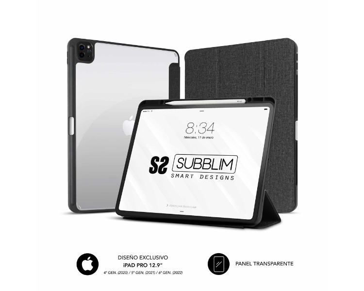 FUNDA TABLET CLEAR SHOCK IPAD PRO 12.9" 2020/2021/2022 NEGRO SUBBLIM