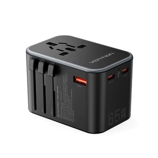[44027] CARGADOR PARED UNIVERSAL TOMA DE CORRIENTE/2xUSB-C/USB-A 65W NEGRO VENTION