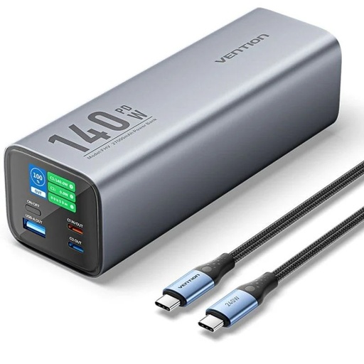 [44025] POWER BANK 27000mAh 140W + CABLE USB-C/LIGHTNING GRIS VENTION