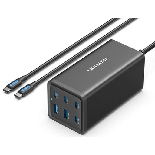 [43992] CARGADOR PARED 200W 4xUSB-C/2xUSB-A NEGRO VENTION