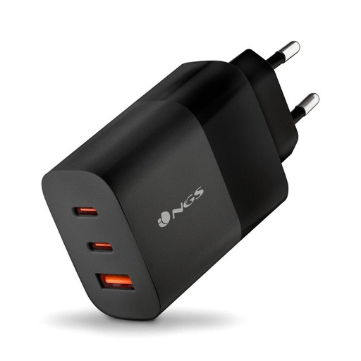 [43048] CARGADOR PARED GaN2 2xUSB-C + USB-A 65W NEGRO NGS