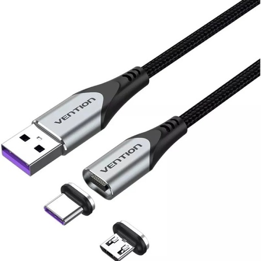 [42997] CABLE USB-A MAGNETICO CON ADAPTADOR MICROUSB/M USB-C/M 0.5 M GRIS VENTION
