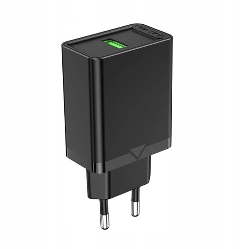 [40435] CARGADOR PARED 18W USB-A 3A NEGRO VENTION