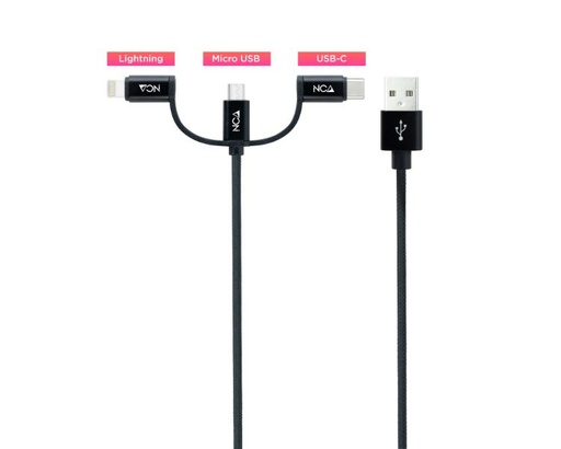 [37279] CABLE 3EN1 CARGA/DATOS USB-A A USB-C/MICROUSB-LIGHTNING 1M NEGRO NANOCABLE