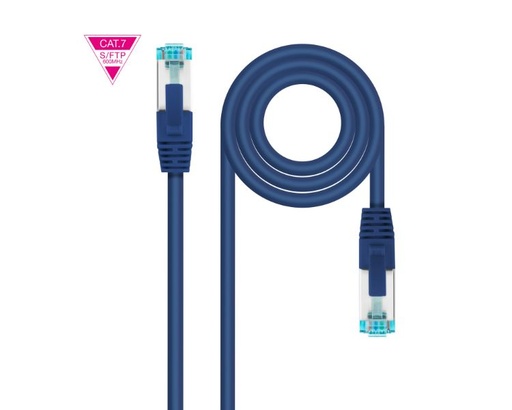 [35387] CABLE DE RED LATIGUILLO 600MHZ LSZH SFTP PIMF CAT7 AWG26 0.50 M AZUL NANOCABLE
