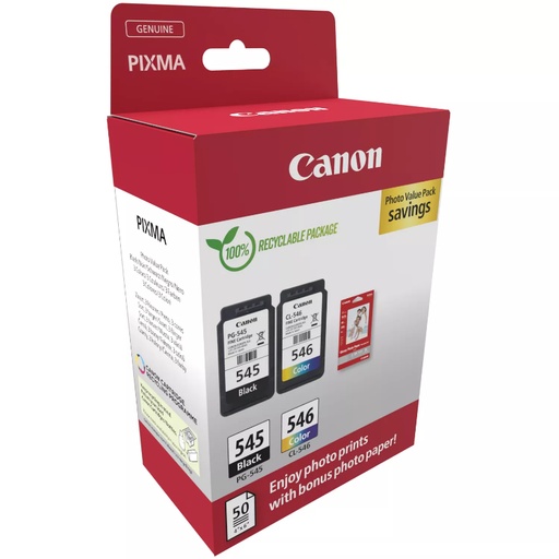 [30980] CARTUCHO CANON PG545 + CL546 + PAPEL FOTOGRAFICO GP-501